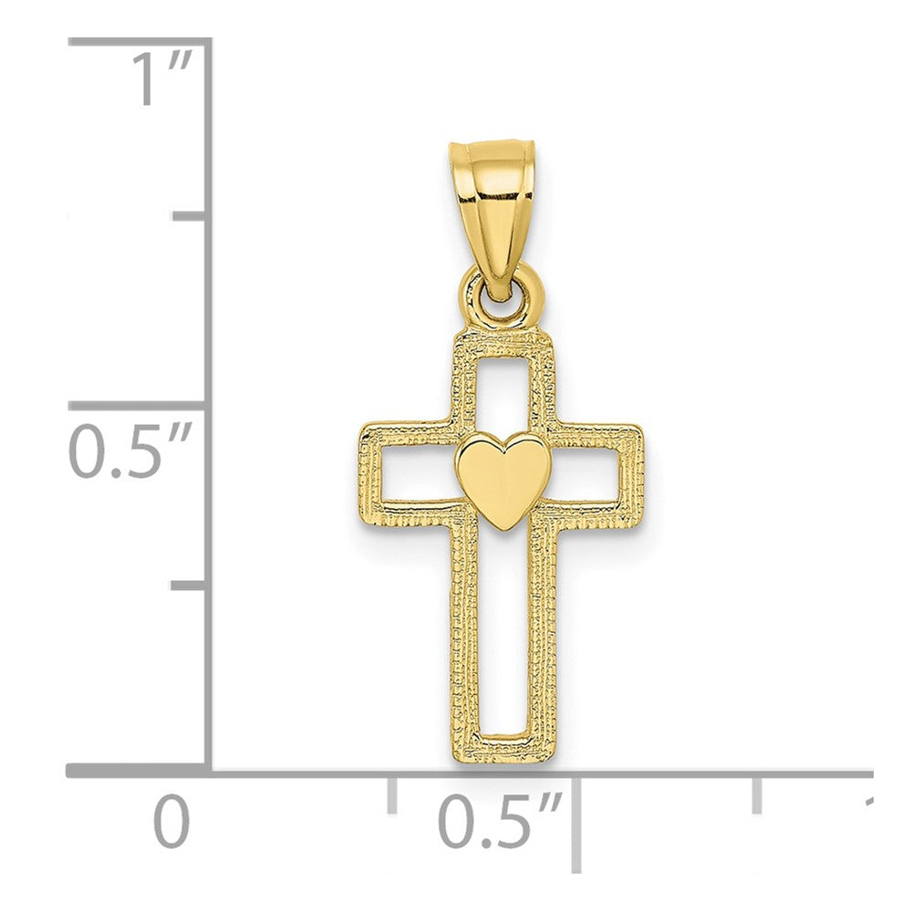 Lovely Rita's Pendants & Charms 10K Yellow Gold Polished Small Cut-Out Latin Cross Center Heart Charm