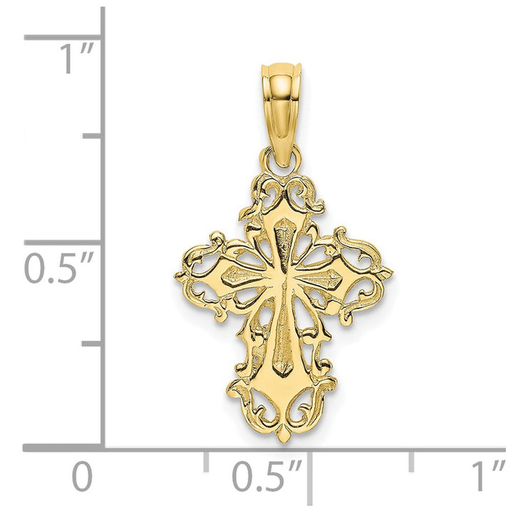 Lovely Rita's Pendants & Charms 10K Yellow Gold Solid Polished Medium Cut-Out Delicate Cross Charm