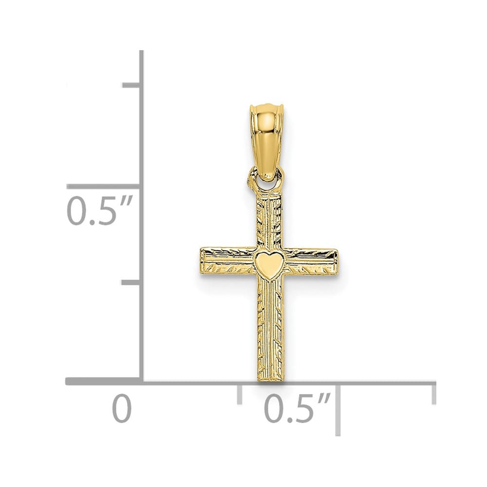 Lovely Rita's Pendants & Charms 10K Yellow Gold Polished Small Latin Cross with Heart Center Charm