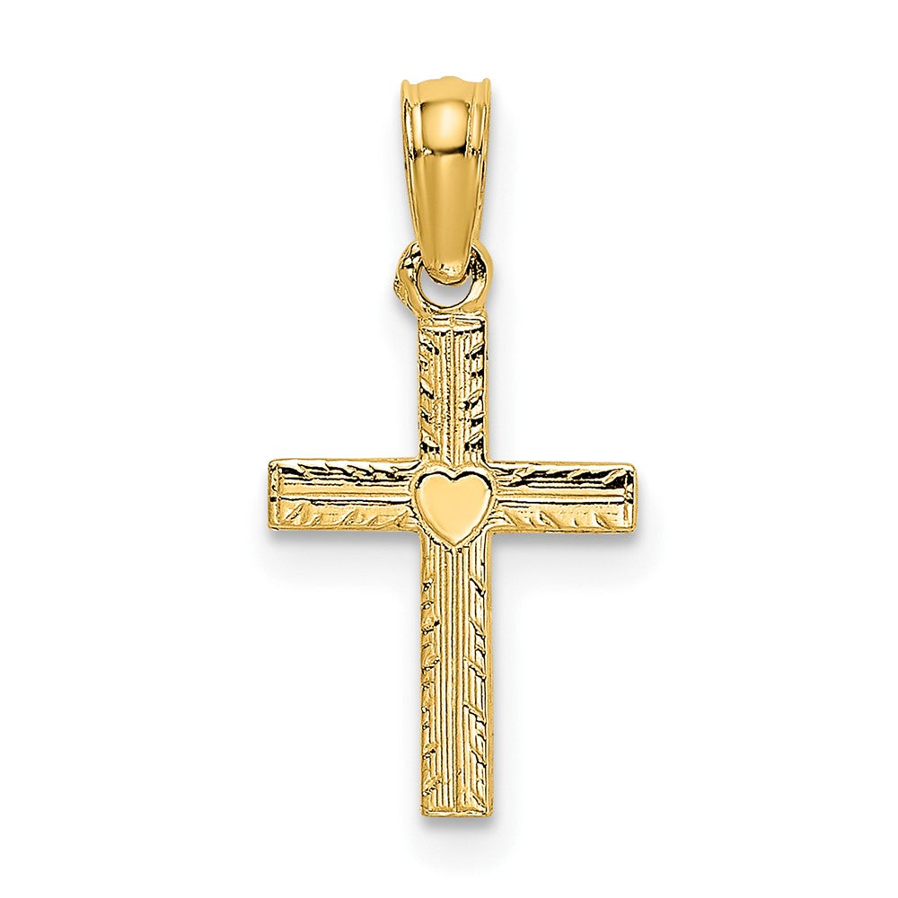 Lovely Rita's Pendants & Charms 10K Yellow Gold Polished Small Latin Cross with Heart Center Charm