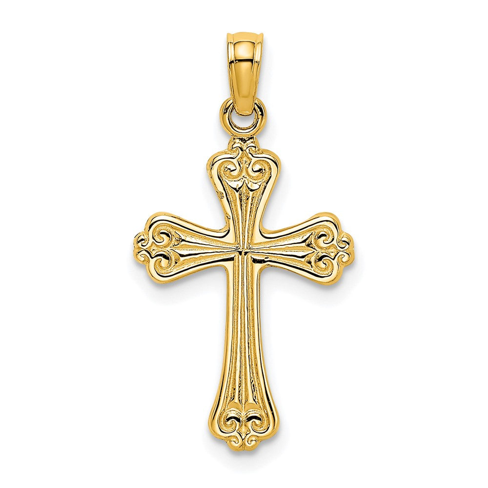 Lovely Rita's Pendants & Charms 10K Yellow Gold Solid Polished Textured Medium Cross Charm