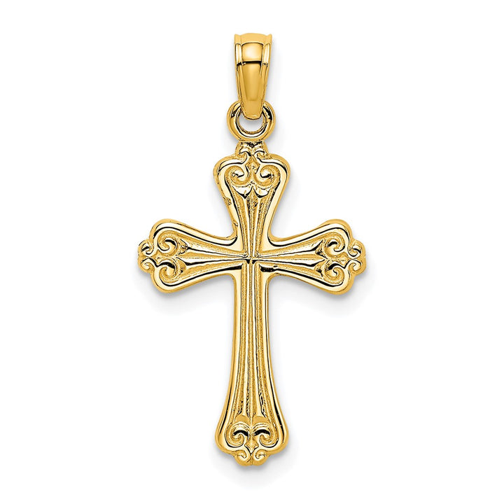 Lovely Rita's Pendants & Charms 10K Yellow Gold Solid Polished Textured Medium Cross Charm