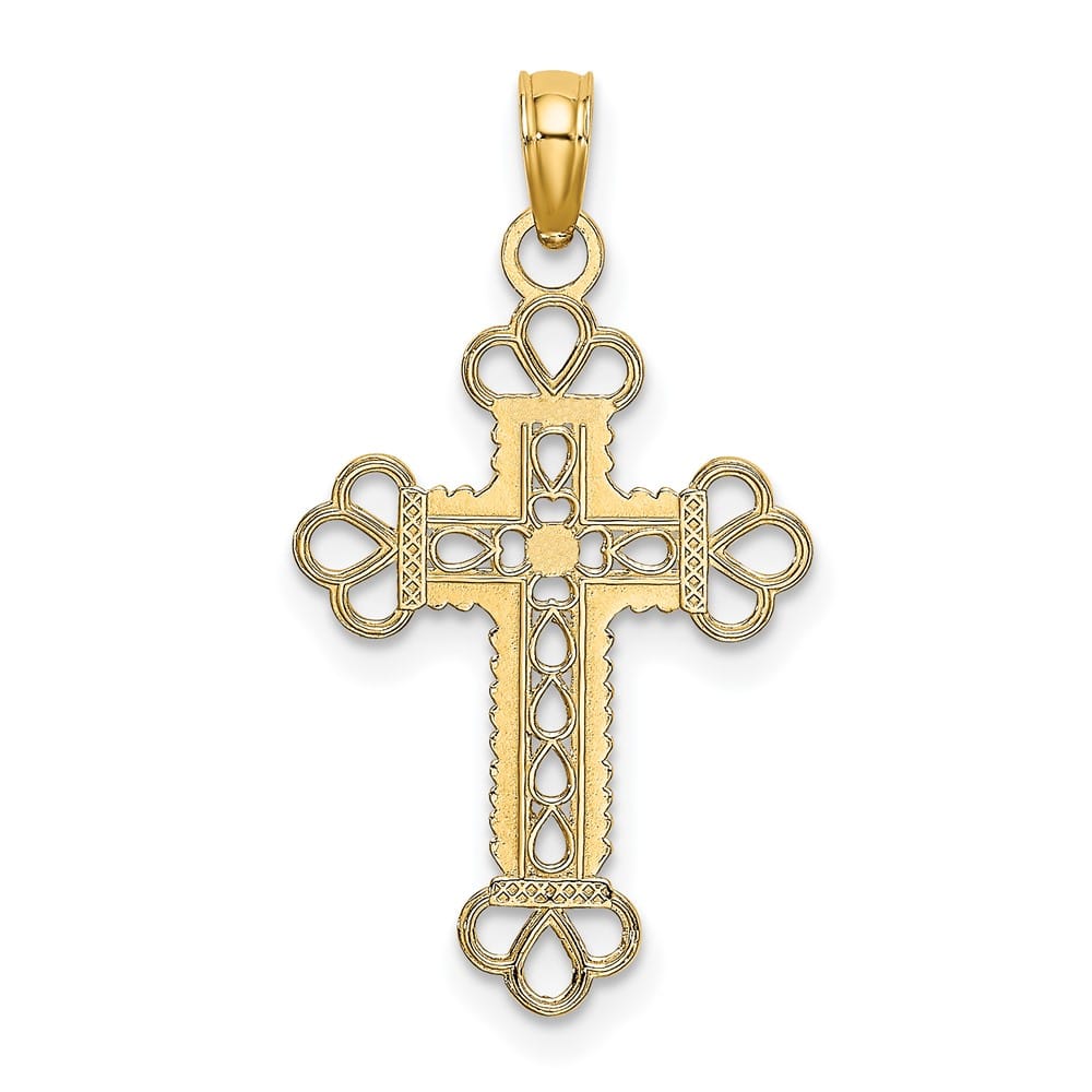 10K Yellow Gold Textured and Cut-Out Medium with Rope Cross Charm