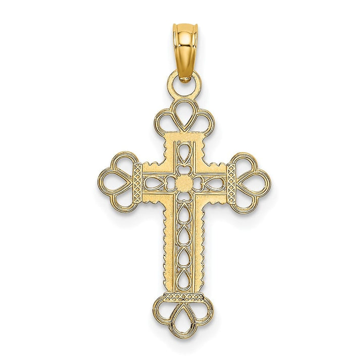 10K Yellow Gold Textured and Cut-Out Medium with Rope Cross Charm
