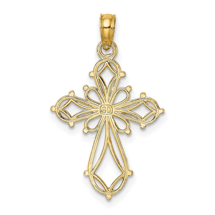 Lovely Rita's Pendants & Charms 10K Yellow Gold Solid Polished Medium Cut-Out Fancy Cross Charm