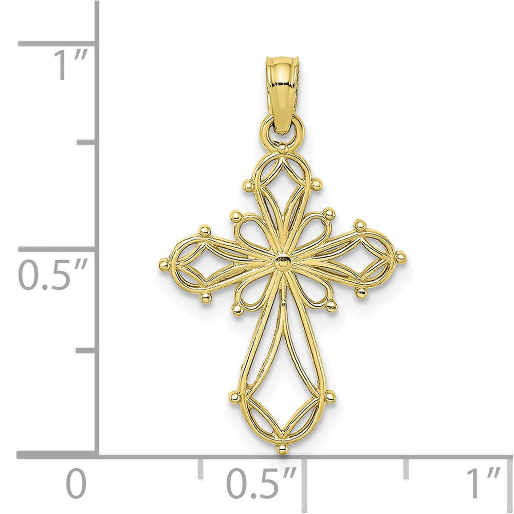 Lovely Rita's Pendants & Charms 10K Yellow Gold Solid Polished Medium Cut-Out Fancy Cross Charm