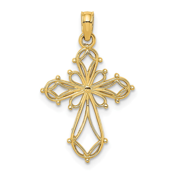 Lovely Rita's Pendants & Charms 10K Yellow Gold Solid Polished Medium Cut-Out Fancy Cross Charm