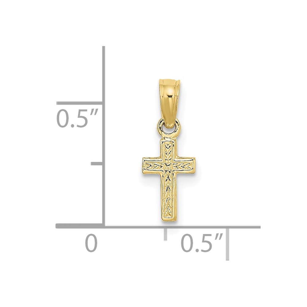 10K Yellow Gold Solid Polished Textured Petite Latin Cross Charm