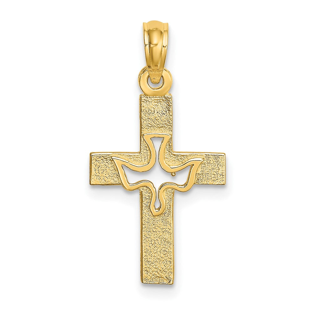 Lovely Rita's Pendants & Charms 10K Yellow Gold Solid Polished Medium Cut-out Dove Cross Charm
