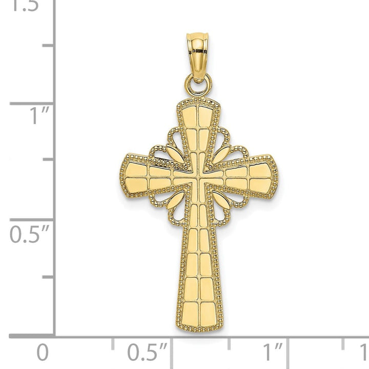 10K Yellow Gold Polished Large with Beaded Edge Grid Cross Charm
