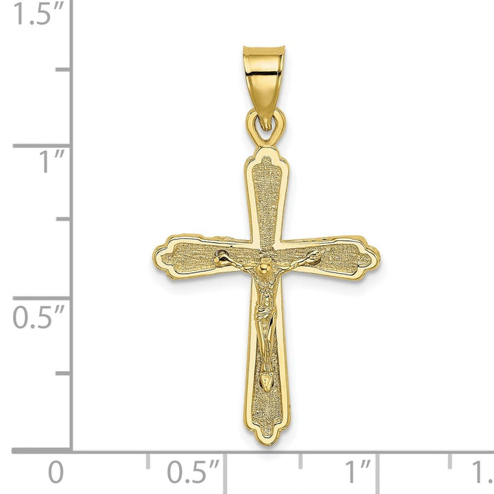 Lovely Rita's Pendants & Charms 10K Yellow Gold Solid Polished Textured Large Budded Crucifix Charm