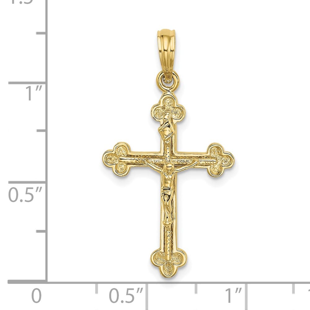 Lovely Rita's Pendants & Charms 10K Yellow Gold Solid Polished Large Narrow Budded Crucifix Charm
