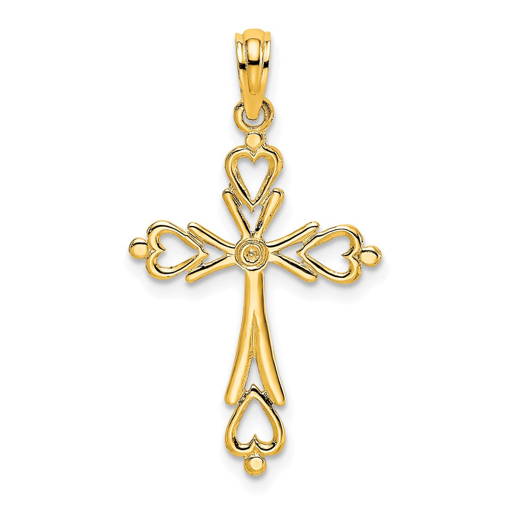 Lovely Rita's Pendants & Charms 10K Yellow Gold Polished Medium Cross Cut-Out With- Heart Ends Charm