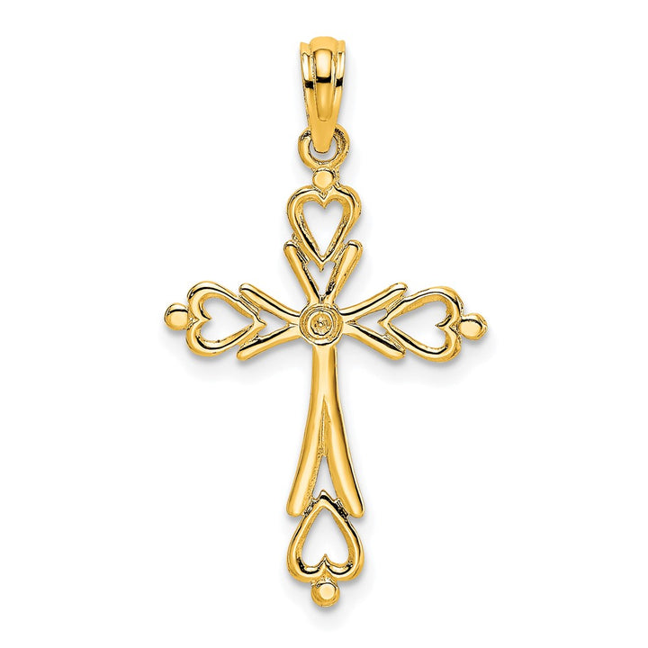 Lovely Rita's Pendants & Charms 10K Yellow Gold Polished Medium Cross Cut-Out With- Heart Ends Charm