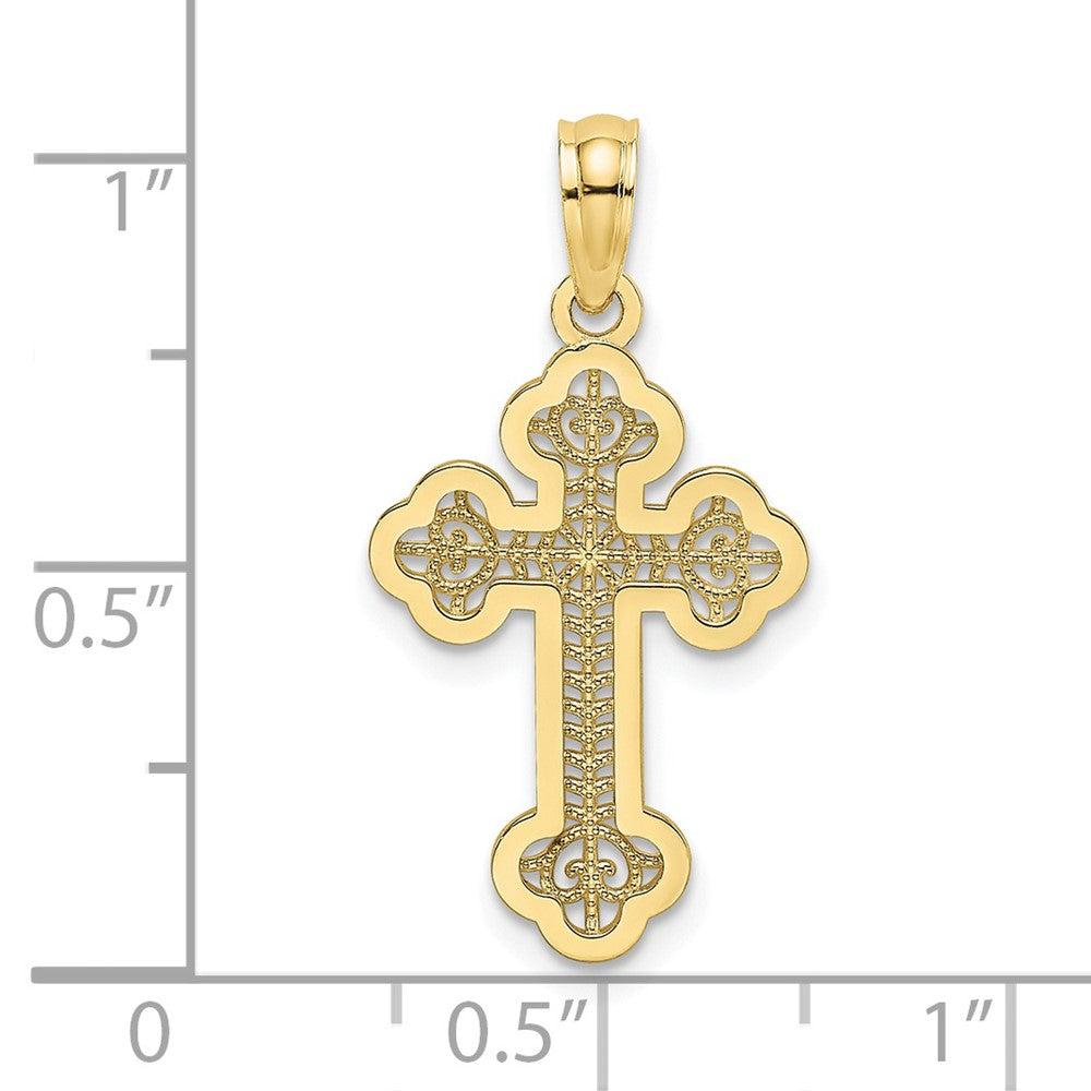 Lovely Rita's Pendants & Charms 10K Yellow Gold Solid Polished Medium Lace Center Budded Cross Charm