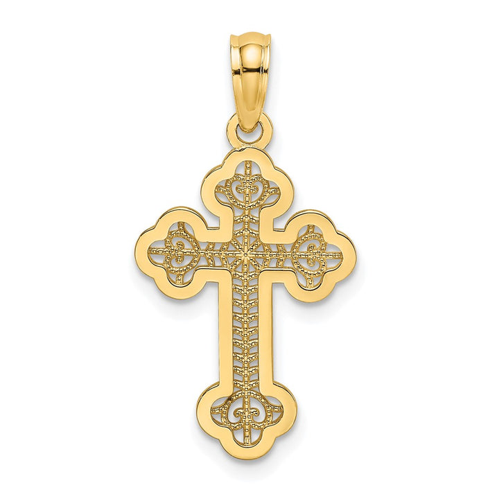 Lovely Rita's Pendants & Charms 10K Yellow Gold Solid Polished Medium Lace Center Budded Cross Charm