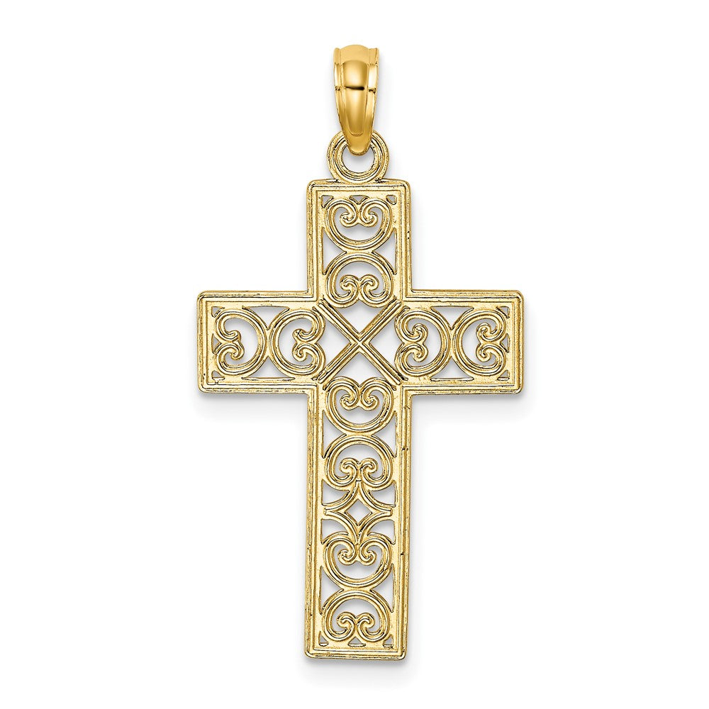 Lovely Rita's Pendants & Charms 10K Yellow Gold Polished Textured Large Filigree Center Cross Charm