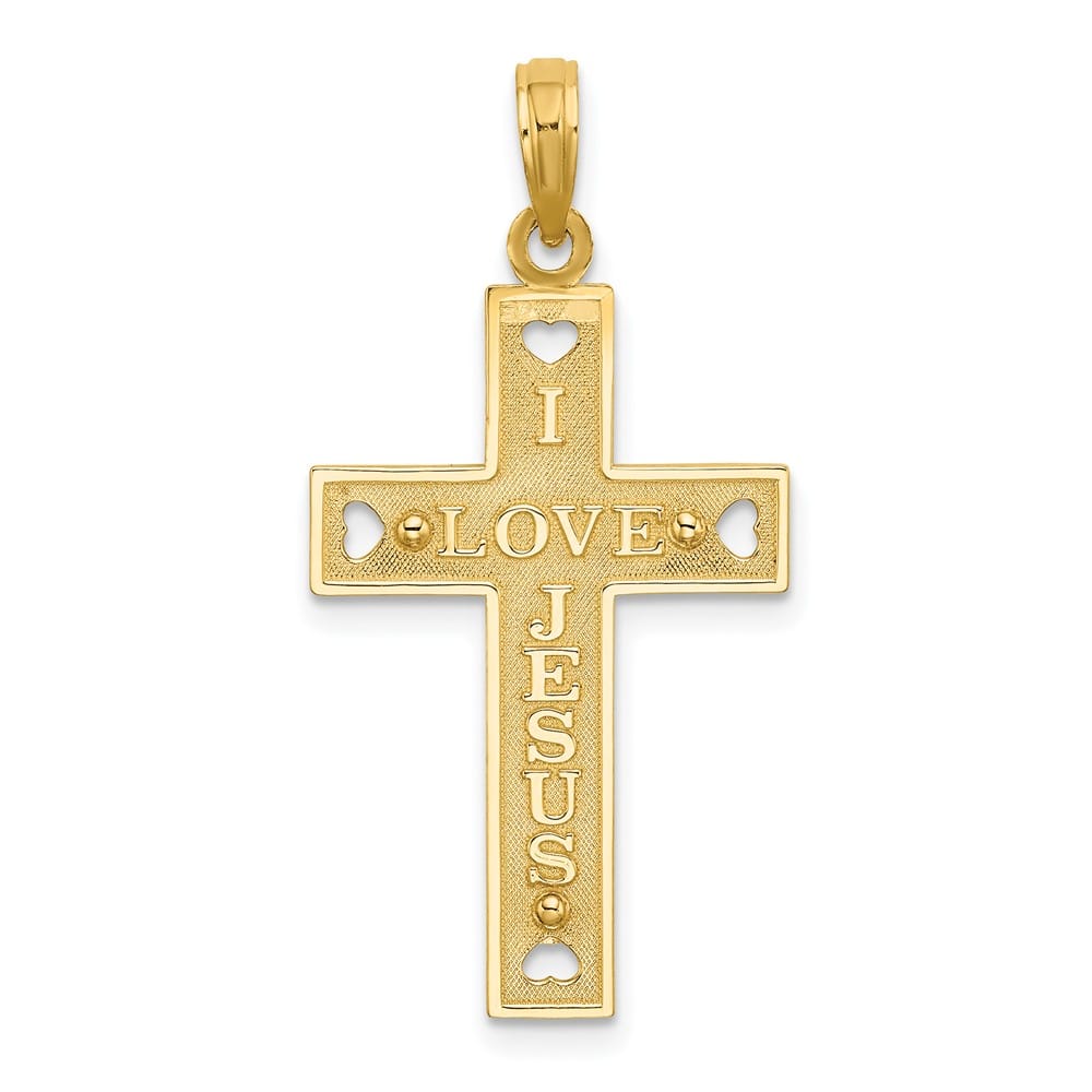 Lovely Rita's Pendants & Charms 10K Yellow Gold Large Cut-Out Heart Reversible I Love Crucifix Charm