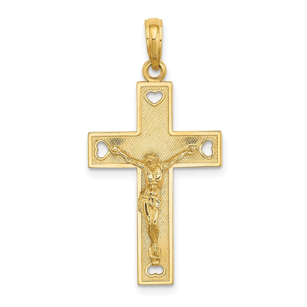 Lovely Rita's Pendants & Charms 10K Yellow Gold Large Cut-Out Heart Reversible I Love Crucifix Charm