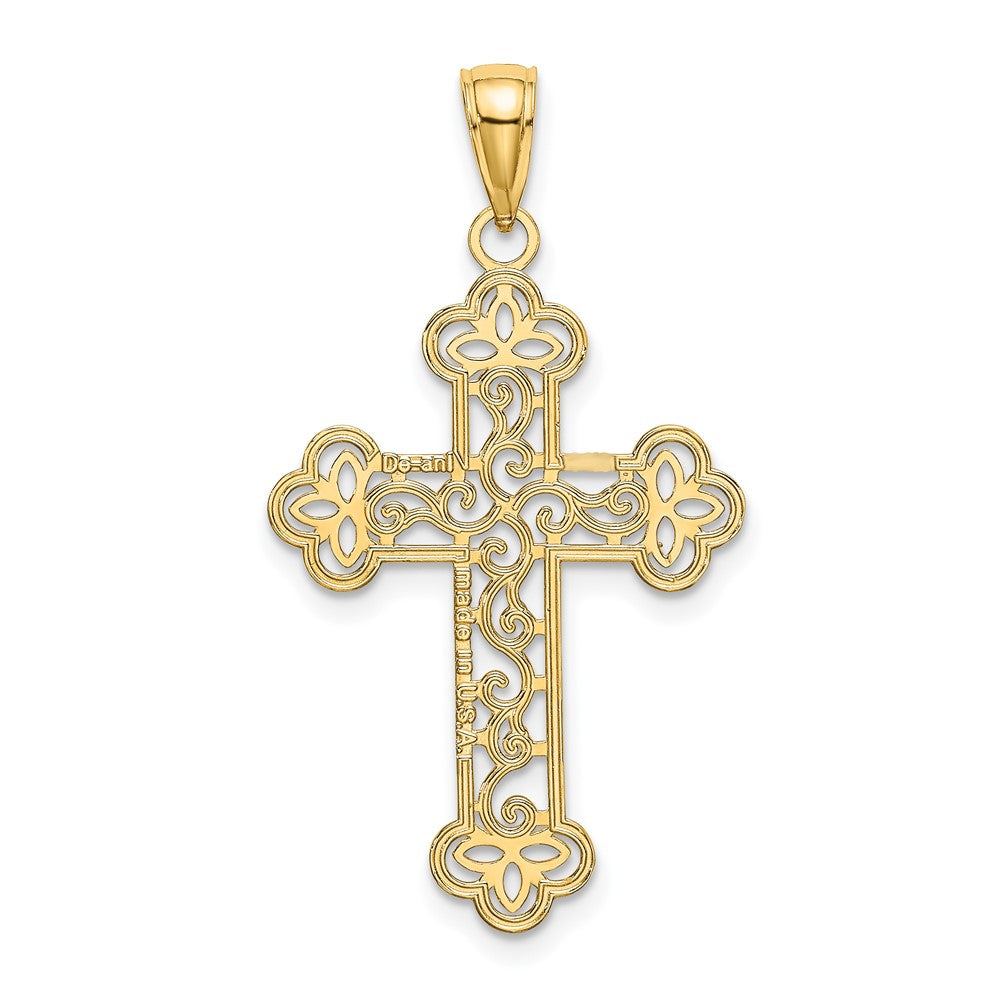 Lovely Rita's Pendants & Charms 10K Yellow Gold Polished Textured Large Beaded Edge Budded Cross Charm