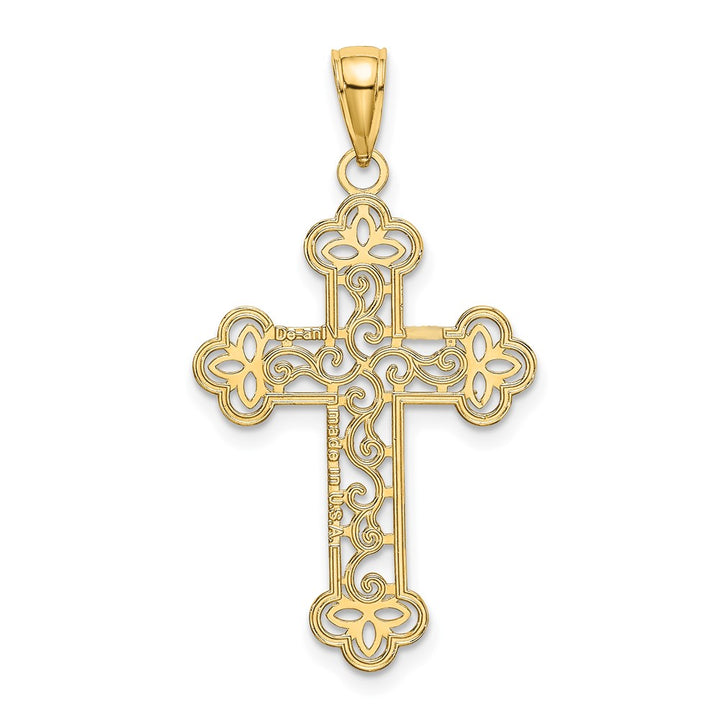 Lovely Rita's Pendants & Charms 10K Yellow Gold Polished Textured Large Beaded Edge Budded Cross Charm