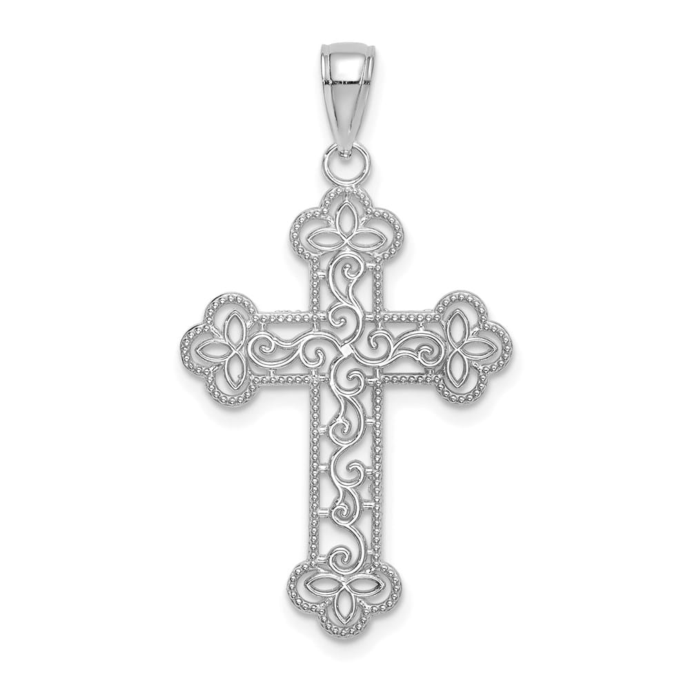 Lovely Rita's Pendants & Charms 10K White Gold Solid Polished Textured Large Beaded Edge Cross Charm