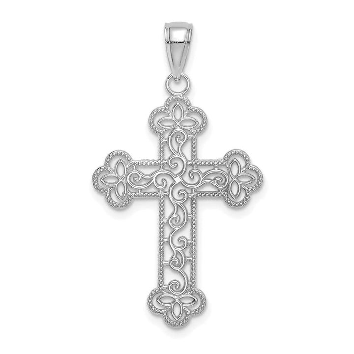 Lovely Rita's Pendants & Charms 10K White Gold Solid Polished Textured Large Beaded Edge Cross Charm