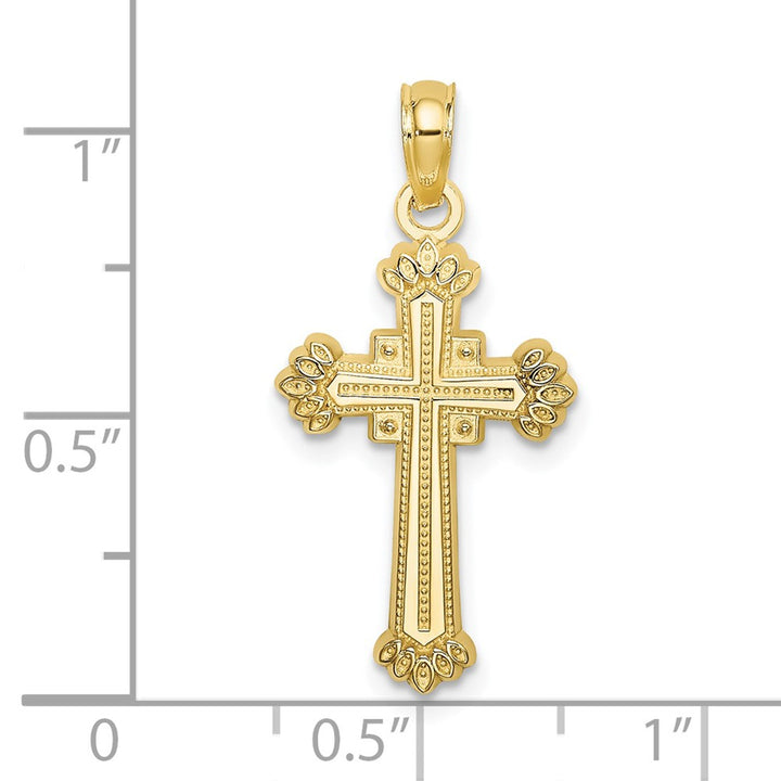 Lovely Rita's Pendants & Charms 10K Yellow Gold Textured Medium Leaves on Edges Passion Cross Charm