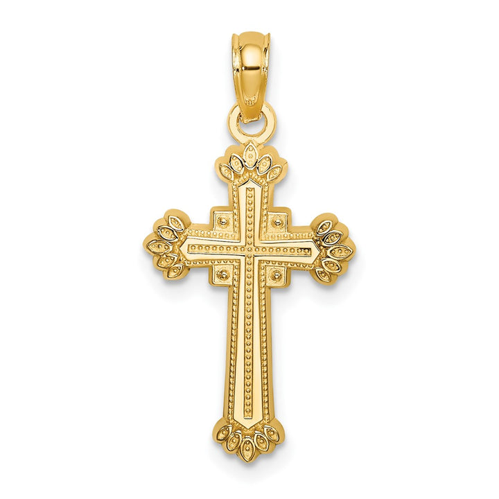 Lovely Rita's Pendants & Charms 10K Yellow Gold Textured Medium Leaves on Edges Passion Cross Charm