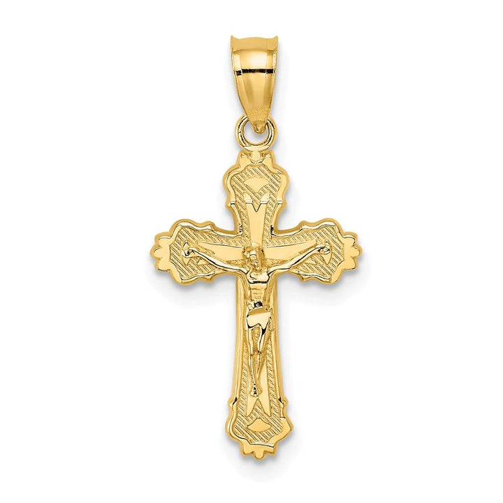 Lovely Rita's Pendants & Charms 10K Yellow Gold Polished Textured Medium Scalloped Edge Crucifix Charm