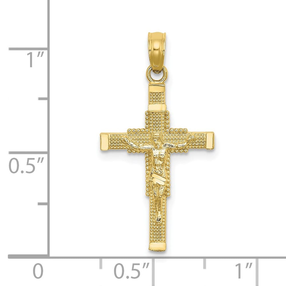 Lovely Rita's Pendants & Charms 10K Yellow Gold Polished Large Beaded Accent Latin Crucifix Charm