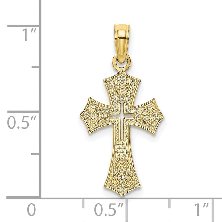 Lovely Rita's Pendants & Charms 10K Yellow Gold Textured Medium Cut-Out Center Budded Cross Charm