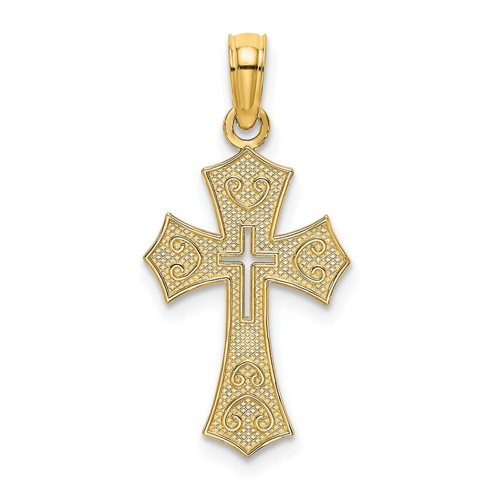 Lovely Rita's Pendants & Charms 10K Yellow Gold Textured Medium Cut-Out Center Budded Cross Charm
