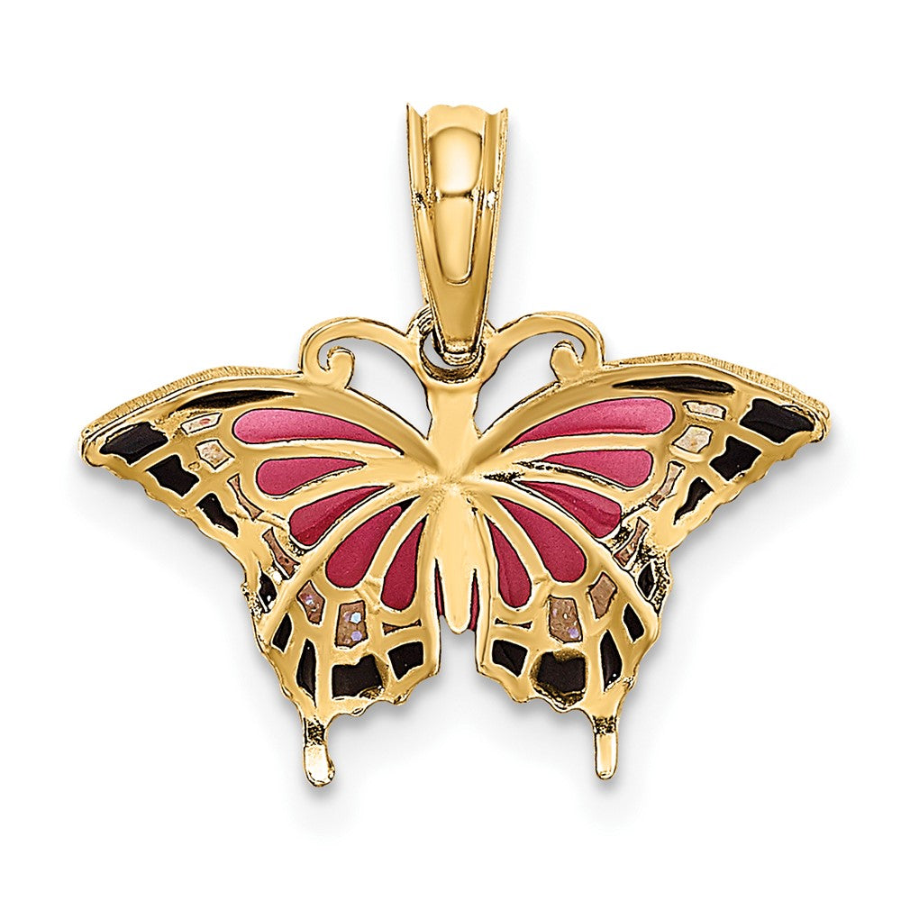 Lovely Rita's Pendants & Charms 10K Yellow Gold Solid Small Pink and Black Enameled Butterfly Charm