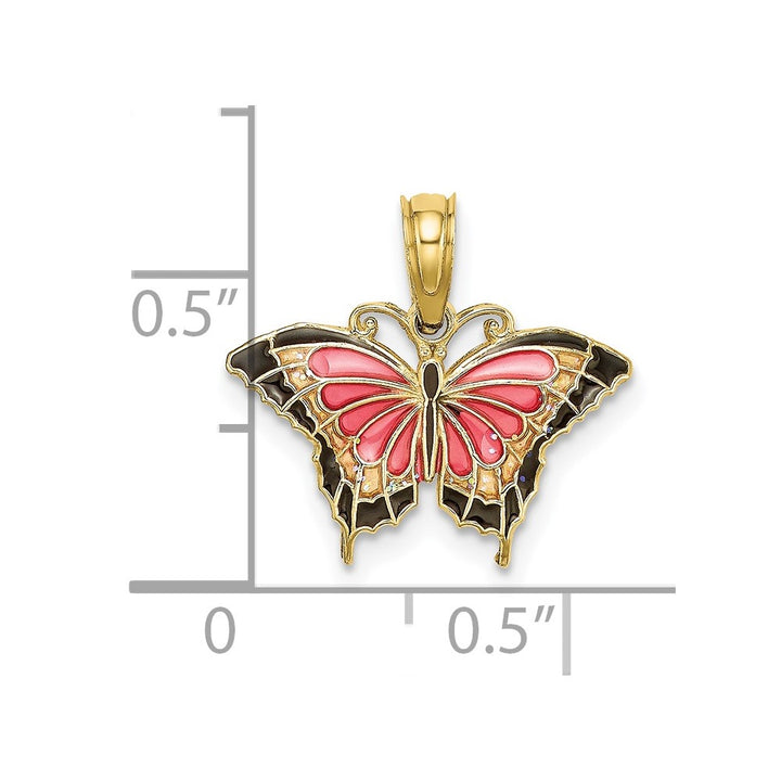 Lovely Rita's Pendants & Charms 10K Yellow Gold Solid Small Pink and Black Enameled Butterfly Charm