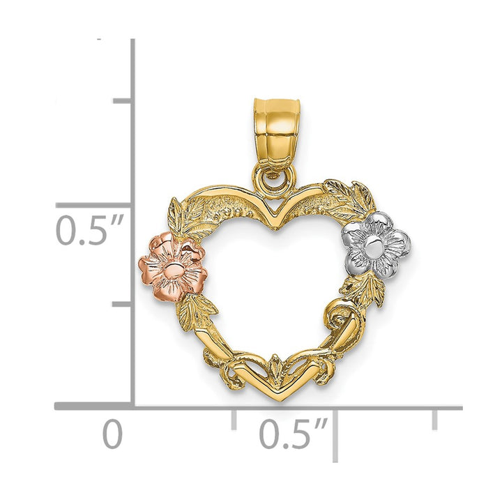 Lovely Rita's Pendants & Charms 10K Two-Tone Gold Solid Polished Medium Flower in Heart Charm