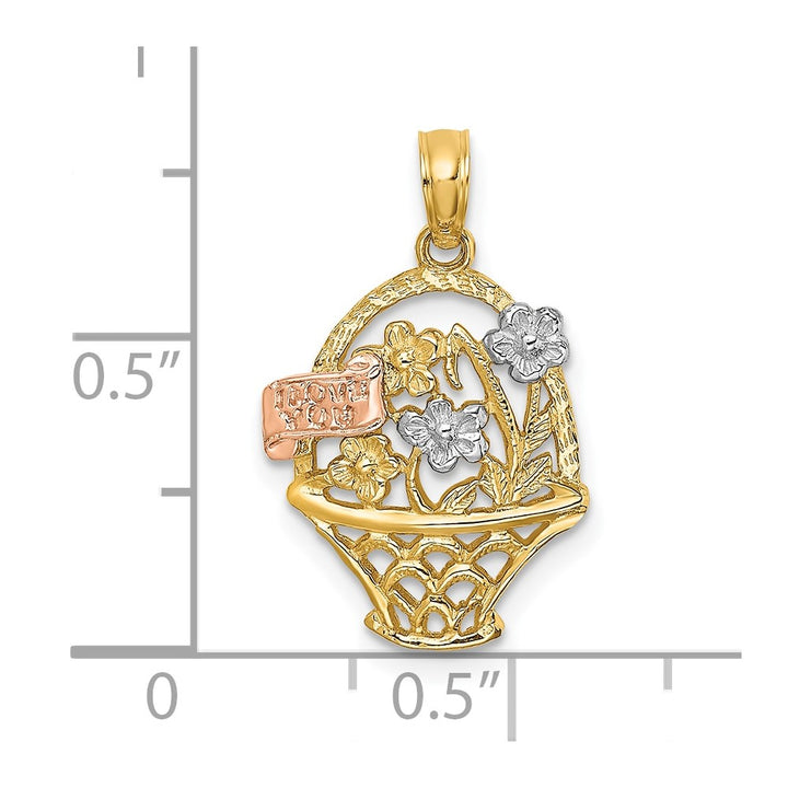 Lovely Rita's Pendants & Charms 10K Two-Tone Gold Medium Flower Basket with I Love You Flag Charm