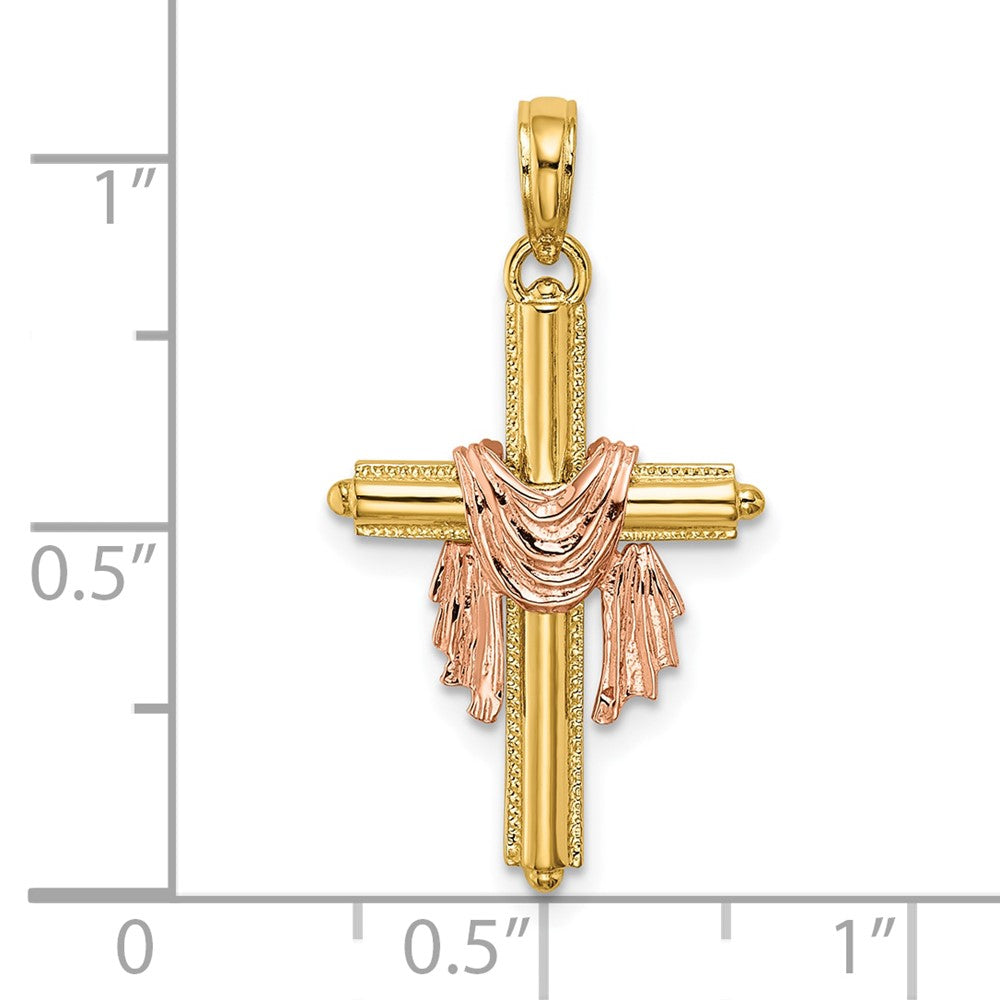 Lovely Rita's Pendants & Charms 10K Two-Tone Gold Solid Polished Large Cross with Drape Charm