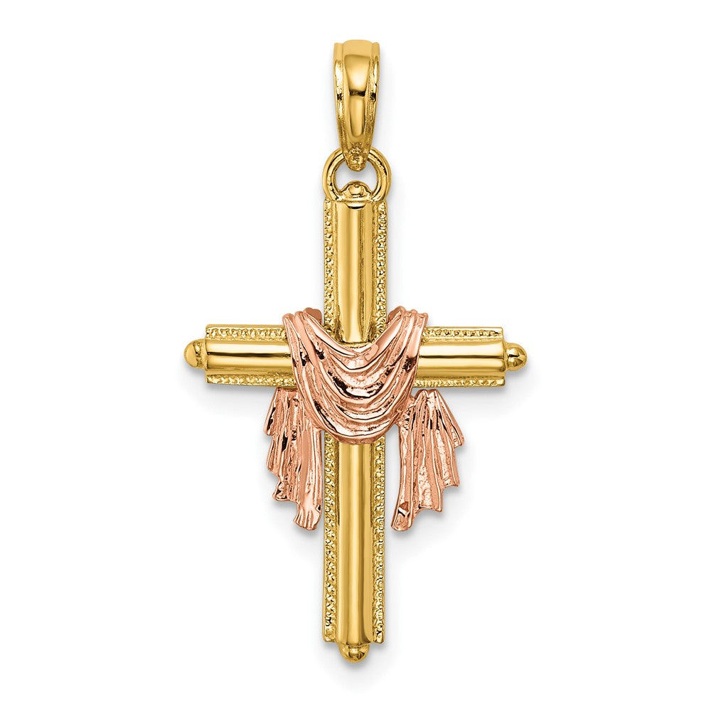 Lovely Rita's Pendants & Charms 10K Two-Tone Gold Solid Polished Large Cross with Drape Charm