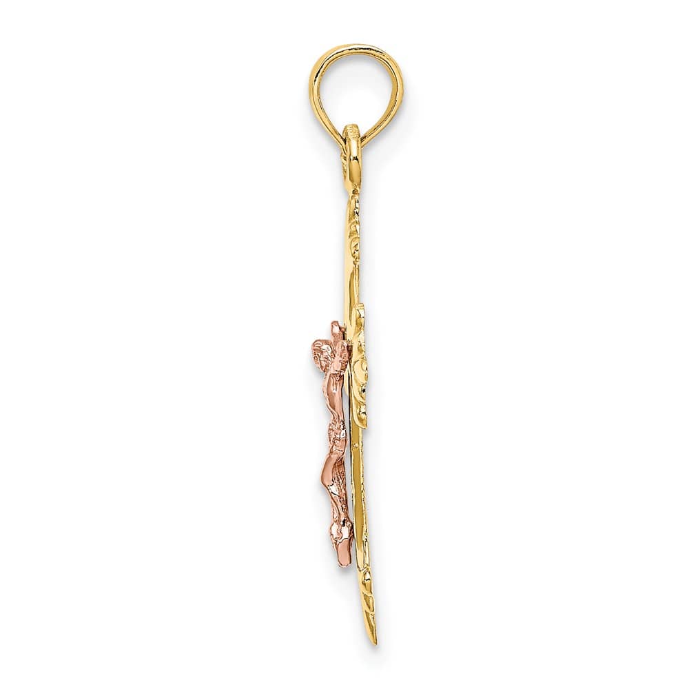 Lovely Rita's Pendants & Charms 10K Two-Tone Gold Solid Polished Medium Fleur de Lis Crucifix Charm
