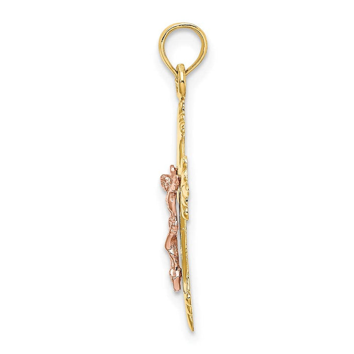 Lovely Rita's Pendants & Charms 10K Two-Tone Gold Solid Polished Medium Fleur de Lis Crucifix Charm