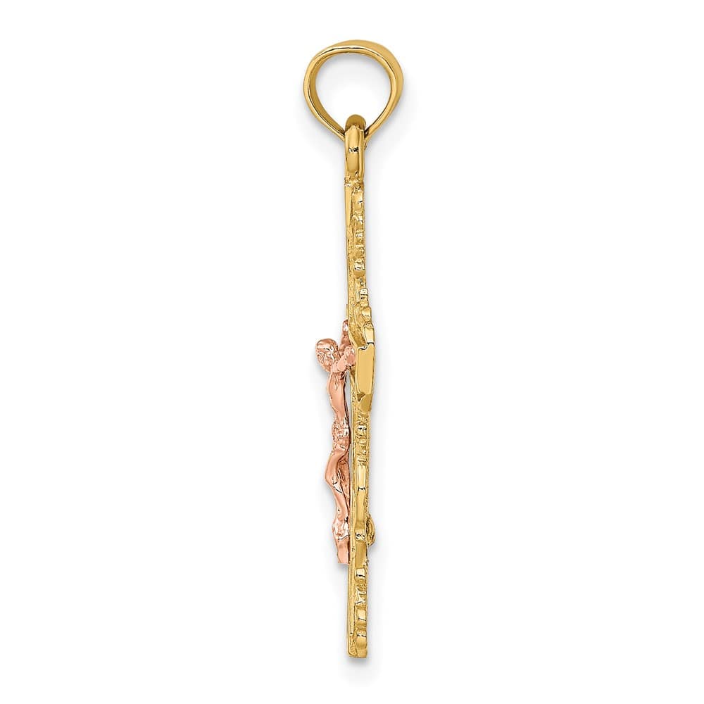 Lovely Rita's Pendants & Charms 10K Two-Tone Gold Solid Polished Large with Lace Trim Crucifix Charm