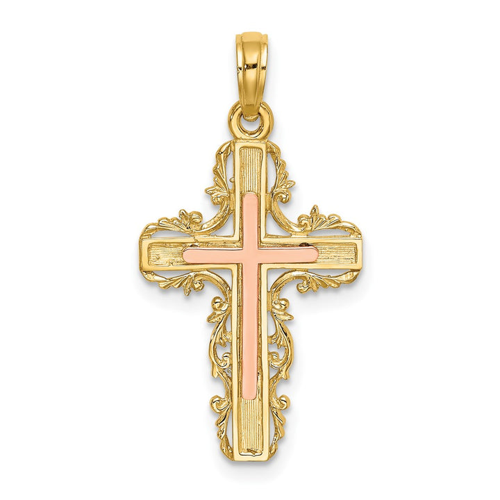 Lovely Rita's Pendants & Charms 10K Two-Tone Gold Polished Large with Lace Trim Latin Cross Charm