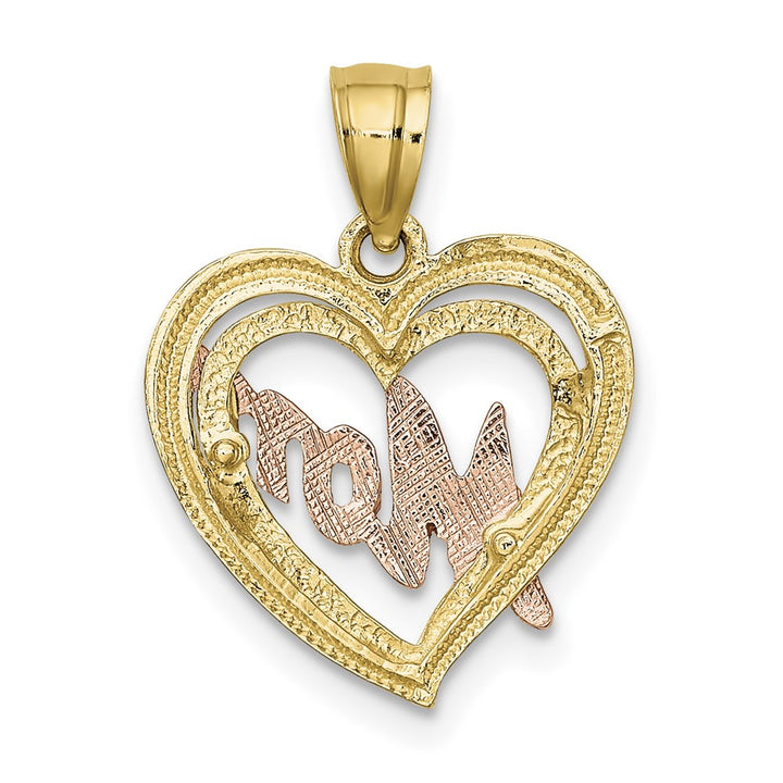 Lovely Rita's Pendants & Charms 10K Two-Tone Gold Solid Polished Medium MOM in Heart Charm