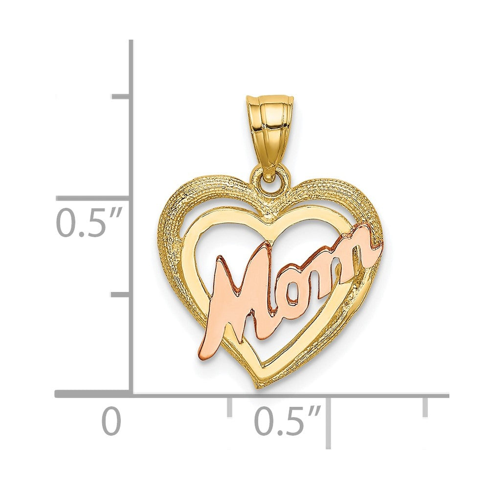 Lovely Rita's Pendants & Charms 10K Two-Tone Gold Solid Polished Medium MOM in Heart Charm