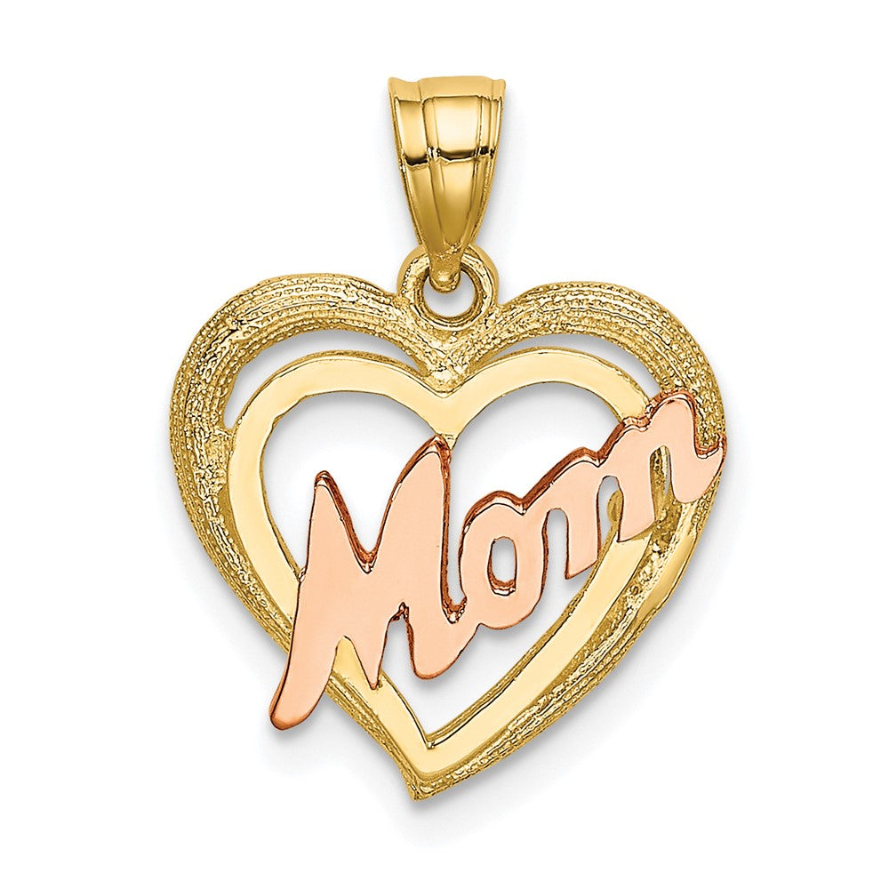 Lovely Rita's Pendants & Charms 10K Two-Tone Gold Solid Polished Medium MOM in Heart Charm