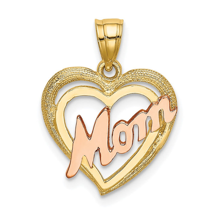 Lovely Rita's Pendants & Charms 10K Two-Tone Gold Solid Polished Medium MOM in Heart Charm