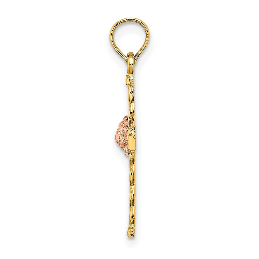 Lovely Rita's Pendants & Charms 10K Two-Tone Gold Medium Twisted Cross with Flower Center Charm