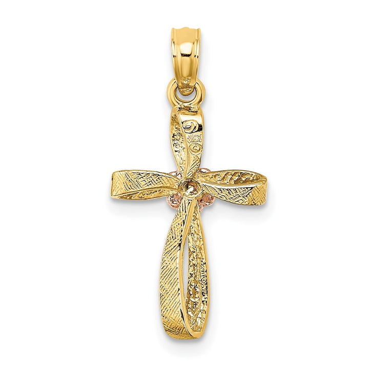 Lovely Rita's Pendants & Charms 10K Two-Tone Gold Medium Twisted Cross with Flower Center Charm