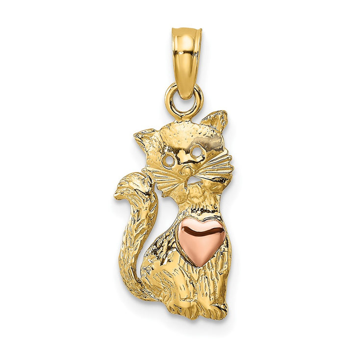 Lovely Rita's Pendants & Charms 10K Two-Tone Gold Solid Polished Medium Cat with Heart Charm